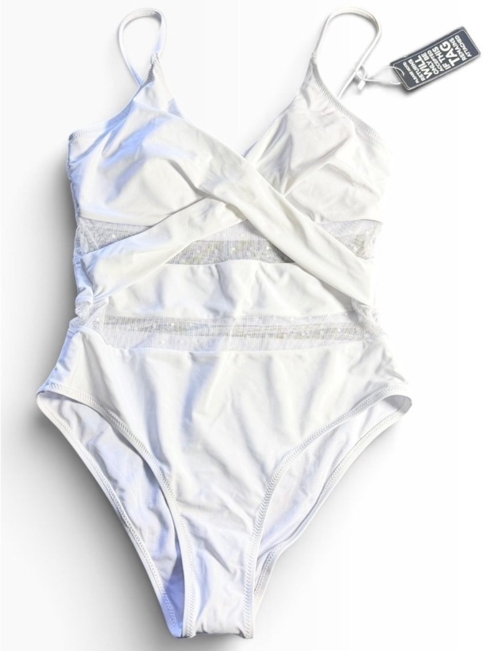 BMJL white see thru mesh panels one piece swimsuit size Small NWT